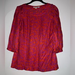 Boden size 6 pink and orange floral print silk and viscose blouse